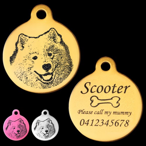 Samoyed Engraved 31mm Large Round Pet Dog ID Tag